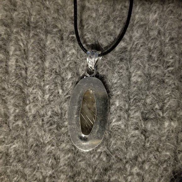 Golden rutile in quartz gemstone pendant, silver plate, artisan made, new - Picture 4 of 5